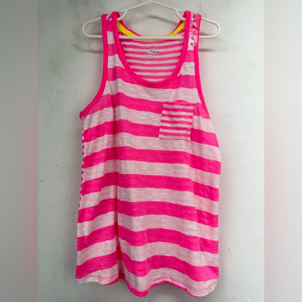 Justice size 12 Girls Neon Pink White Striped Tank Top NWT